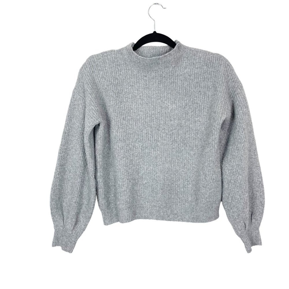 Pink Rose Woman's Sz S Gray Balloon Sleeve Cropped Boxy‎ Ribbed Fall Sweater